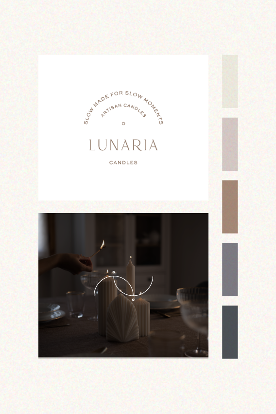 Palette colori neutra e minimal per Lunaria Candles